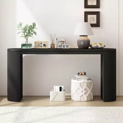 Modern Fluted Console Table Curved Sofa Table Narrow Entryway Table with Vertical Stripe for Entrance Hallway Living Room