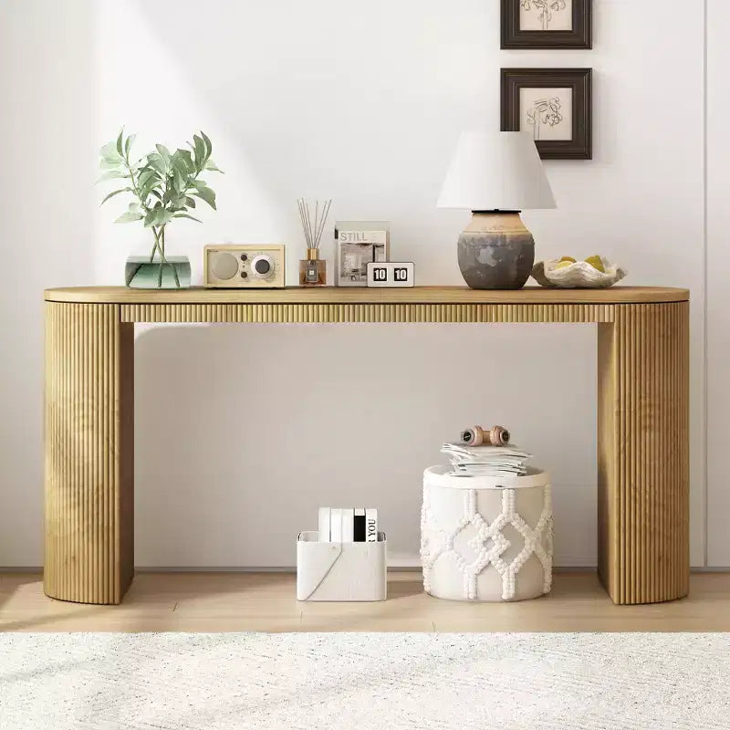 Console moderne cannelée Table de canapé incurvée Table d'entrée étroite avec rayures verticales pour couloir, entrée, salon