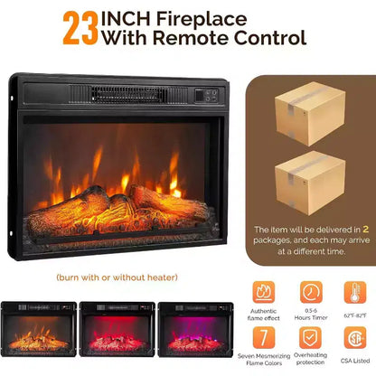 Meuble TV de cheminée VINGLI avec porte coulissante de grange pour téléviseur de 70 pouces, meuble de divertissement de style rustique avec cheminée de 23 pouces