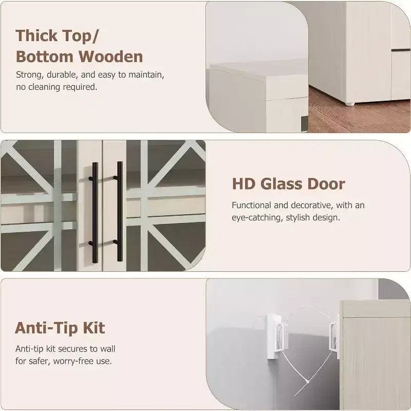 Buffet bas Acekool 70.8 avec 4 portes, bahut de rangement moderne style ferme