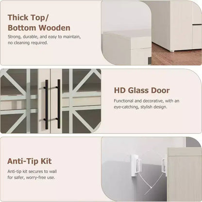 Buffet bas Acekool 70.8 avec 4 portes, bahut de rangement moderne style ferme