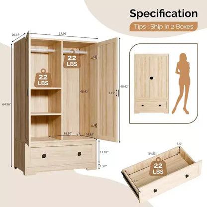 VINGLI Armoire Penderie avec Portes, Barre de Suspension, Étagères et Tiroir