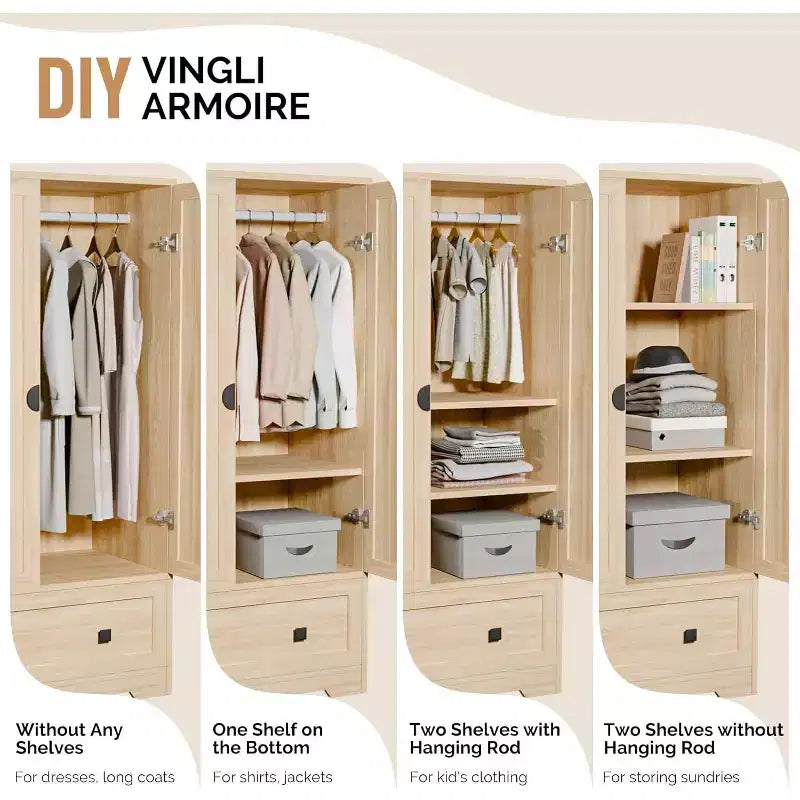 VINGLI Armoire Penderie avec Portes, Barre de Suspension, Étagères et Tiroir