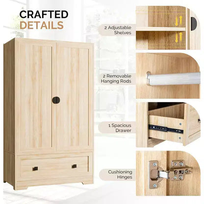 VINGLI Armoire Penderie avec Portes, Barre de Suspension, Étagères et Tiroir