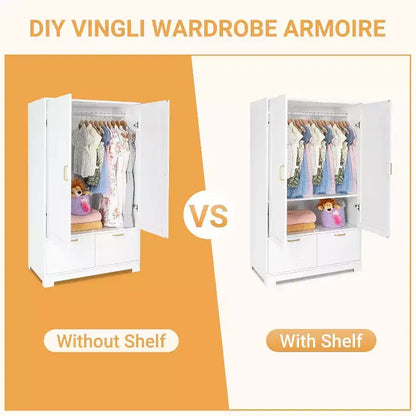 VINGLI Armoire Penderie avec Portes et Tiroirs, Armoire de Rangement, Armoire à Tiroirs