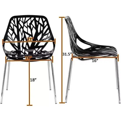 Lot de 4 chaises de salle à manger empilables modernes, noires, en plastique et bouleau pour salle à manger, salon, bureau