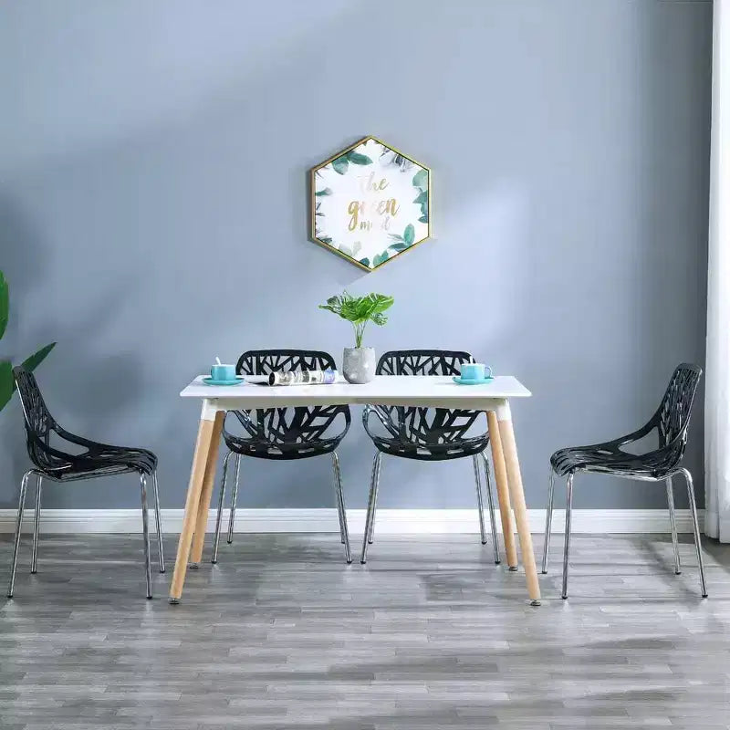 Lot de 4 chaises de salle à manger empilables modernes, noires, en plastique et bouleau pour salle à manger, salon, bureau