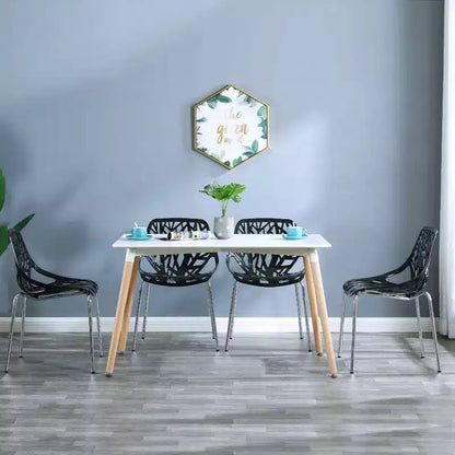 Lot de 4 chaises de salle à manger empilables modernes, noires, en plastique et bouleau pour salle à manger, salon, bureau