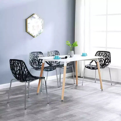 Lot de 4 chaises de salle à manger empilables modernes, noires, en plastique et bouleau pour salle à manger, salon, bureau
