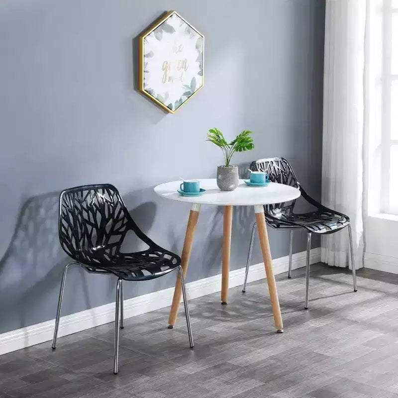 Lot de 4 chaises de salle à manger empilables modernes, noires, en plastique et bouleau pour salle à manger, salon, bureau