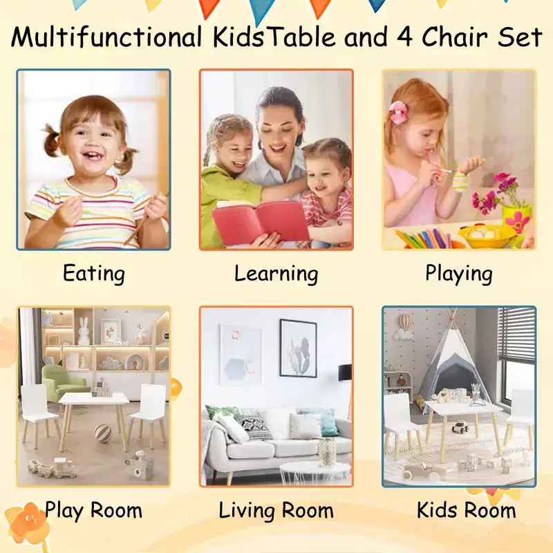 Ensemble Table et 2 Chaises pour Enfants, Bureau Polyvalent pour Tout-Petits pour Étudier, Jouer et Dîner, Meubles Sûrs pour Enfants pour la Maison, la Salle de Jeux ou la Chambre