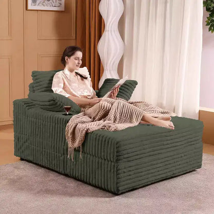 Grande chaise longue d'intérieur avec rangement, canapé-lit en velours côtelé rembourré avec 3 oreillers, canapé-lit simple pour la maison
