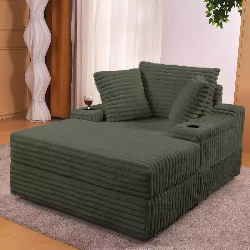 Grande chaise longue d'intérieur avec rangement, canapé-lit en velours côtelé rembourré avec 3 oreillers, canapé-lit simple pour la maison