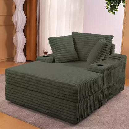 Grande chaise longue d'intérieur avec rangement, canapé-lit en velours côtelé rembourré avec 3 oreillers, canapé-lit simple pour la maison