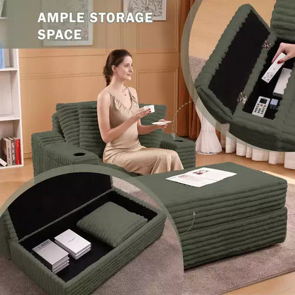 Grande chaise longue d'intérieur avec rangement, canapé-lit en velours côtelé rembourré avec 3 oreillers, canapé-lit simple pour la maison