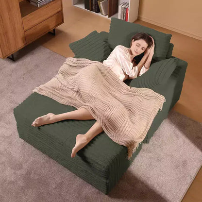Grande chaise longue d'intérieur avec rangement, canapé-lit en velours côtelé rembourré avec 3 oreillers, canapé-lit simple pour la maison