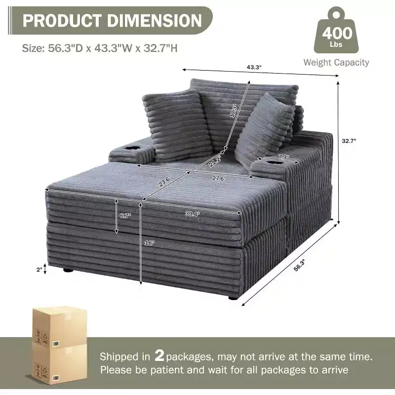 Grande chaise longue d'intérieur avec rangement, canapé-lit en velours côtelé rembourré avec 3 oreillers, canapé-lit simple pour la maison
