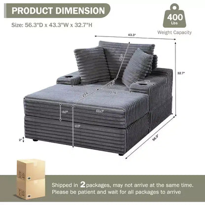 Grande chaise longue d'intérieur avec rangement, canapé-lit en velours côtelé rembourré avec 3 oreillers, canapé-lit simple pour la maison
