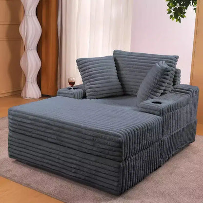 Grande chaise longue d'intérieur avec rangement, canapé-lit en velours côtelé rembourré avec 3 oreillers, canapé-lit simple pour la maison