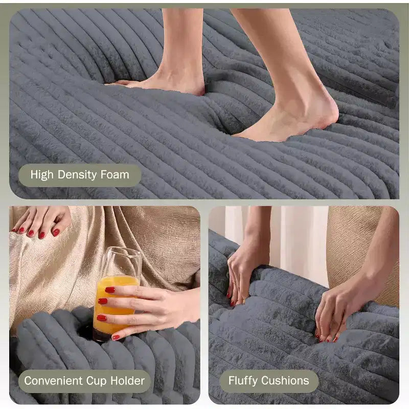 Grande chaise longue d'intérieur avec rangement, canapé-lit en velours côtelé rembourré avec 3 oreillers, canapé-lit simple pour la maison
