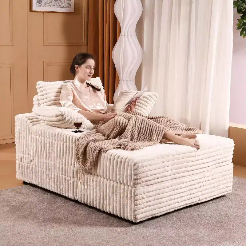 Grande chaise longue d'intérieur avec rangement, canapé-lit en velours côtelé rembourré avec 3 oreillers, canapé-lit simple pour la maison