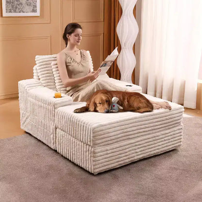 Grande chaise longue d'intérieur avec rangement, canapé-lit en velours côtelé rembourré avec 3 oreillers, canapé-lit simple pour la maison