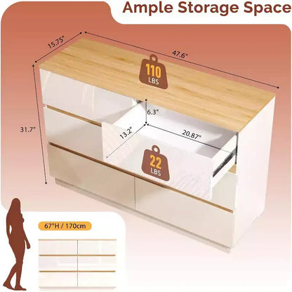 VINGLI Commode Blanche Brillante, Commode à 6 Tiroirs pour Chambre à Coucher