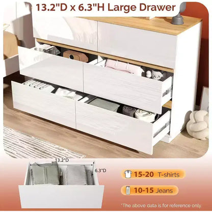 VINGLI Commode Blanche Brillante, Commode à 6 Tiroirs pour Chambre à Coucher