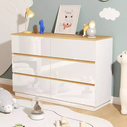 VINGLI Commode Blanche Brillante, Commode à 6 Tiroirs pour Chambre à Coucher