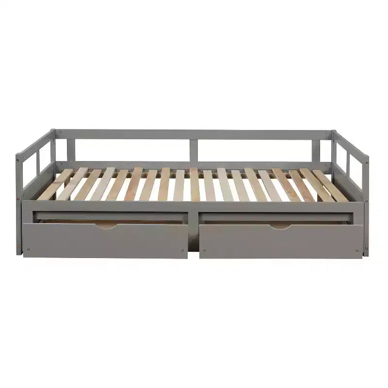 Lit de repos double en bois avec lit gigogne double et deux tiroirs de rangement, cadre de lit extensible, canapé-lit pour chambre à coucher et salon