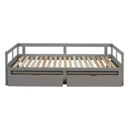 Lit de repos double en bois avec lit gigogne double et deux tiroirs de rangement, cadre de lit extensible, canapé-lit pour chambre à coucher et salon