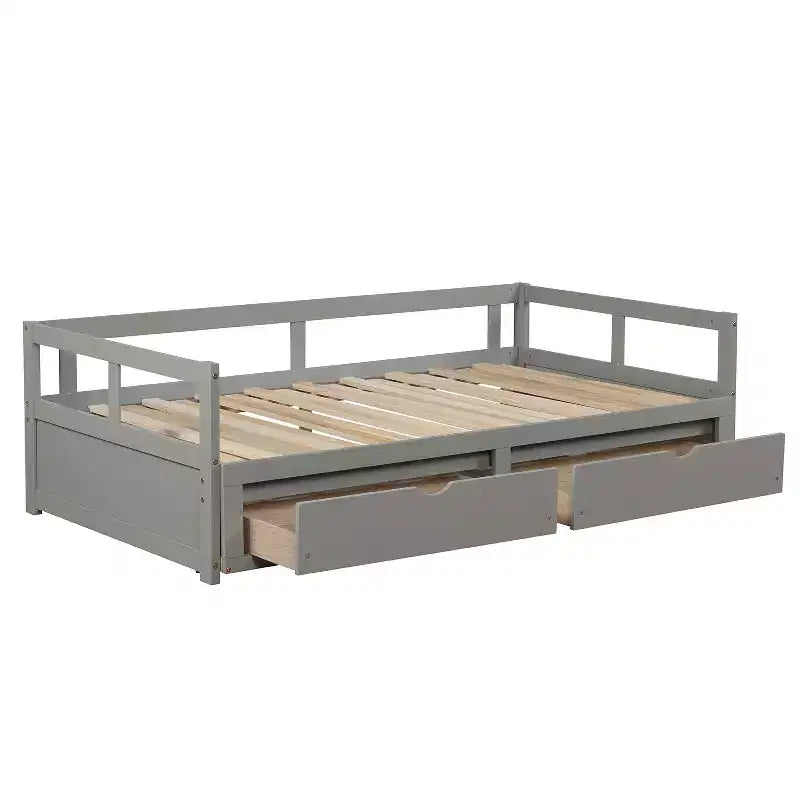 Lit de repos double en bois avec lit gigogne double et deux tiroirs de rangement, cadre de lit extensible, canapé-lit pour chambre à coucher et salon