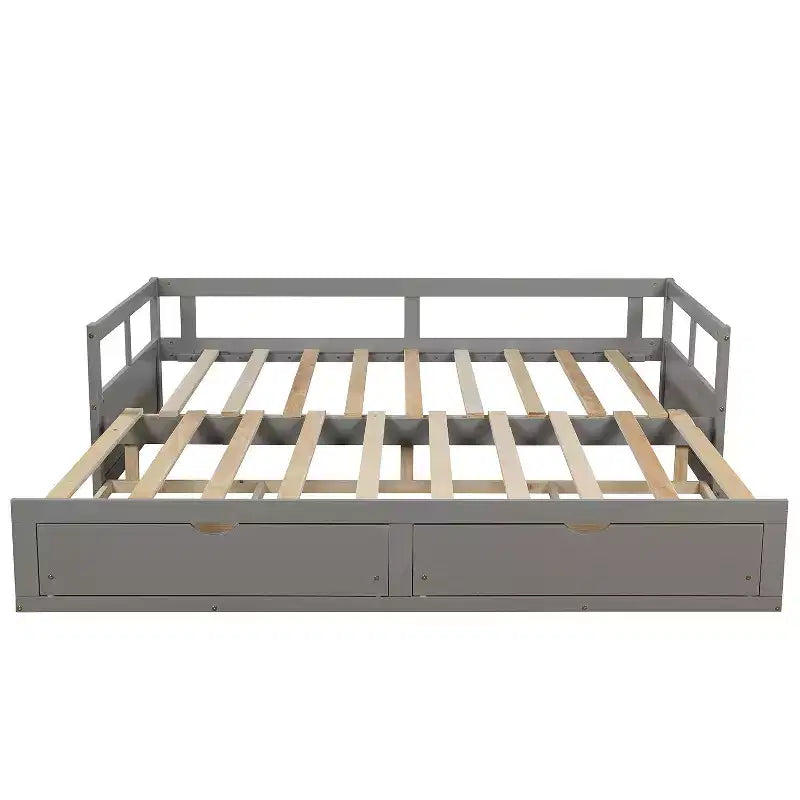 Lit de repos double en bois avec lit gigogne double et deux tiroirs de rangement, cadre de lit extensible, canapé-lit pour chambre à coucher et salon