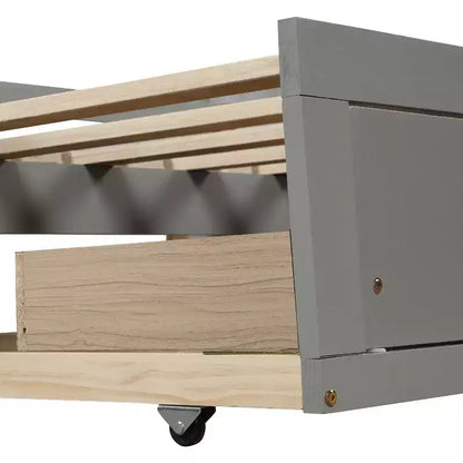 Lit de repos double en bois avec lit gigogne double et deux tiroirs de rangement, cadre de lit extensible, canapé-lit pour chambre à coucher et salon