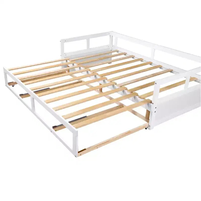 Lit de repos double en bois avec lit gigogne double et deux tiroirs de rangement, cadre de lit extensible, canapé-lit pour chambre à coucher et salon