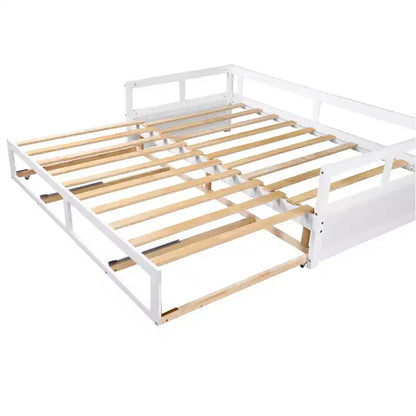 Lit de repos double en bois avec lit gigogne double et deux tiroirs de rangement, cadre de lit extensible, canapé-lit pour chambre à coucher et salon