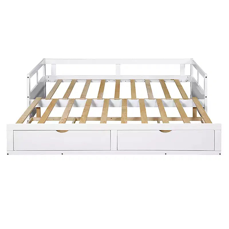 Lit de repos double en bois avec lit gigogne double et deux tiroirs de rangement, cadre de lit extensible, canapé-lit pour chambre à coucher et salon
