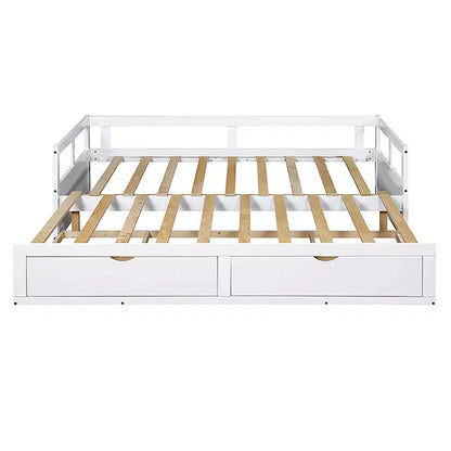 Lit de repos double en bois avec lit gigogne double et deux tiroirs de rangement, cadre de lit extensible, canapé-lit pour chambre à coucher et salon