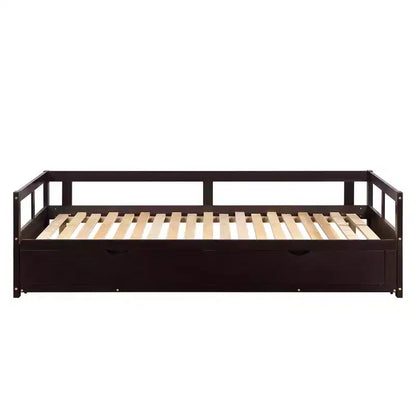 Lit de repos double en bois avec lit gigogne double et deux tiroirs de rangement, cadre de lit extensible, canapé-lit pour chambre à coucher et salon