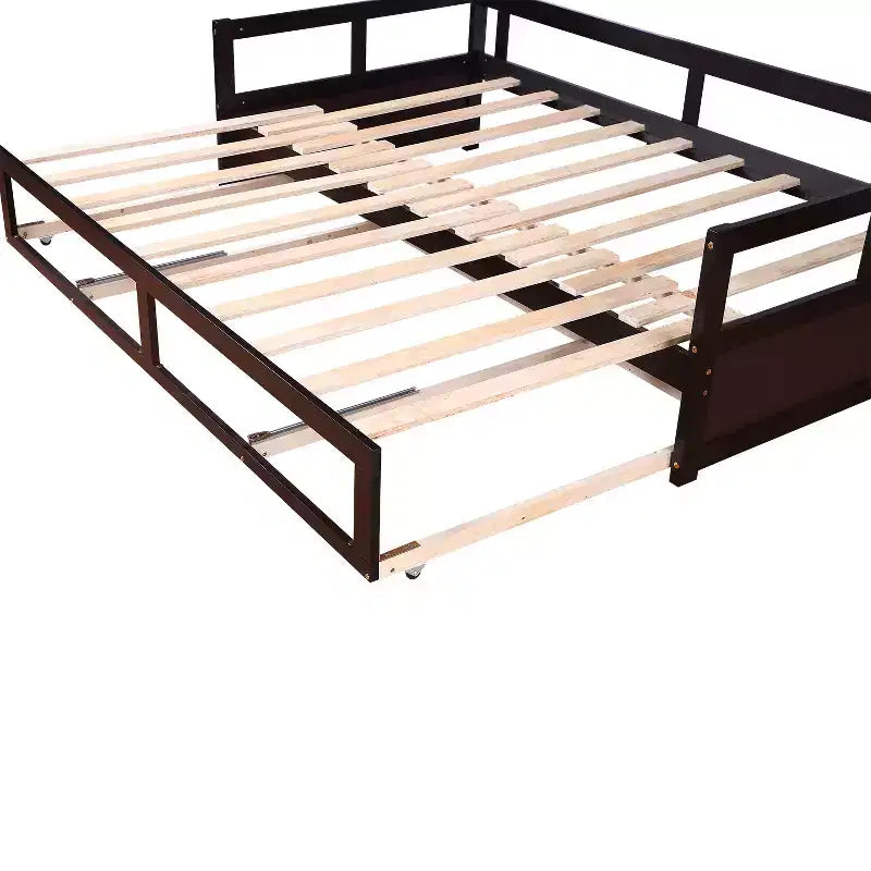 Lit de repos double en bois avec lit gigogne double et deux tiroirs de rangement, cadre de lit extensible, canapé-lit pour chambre à coucher et salon