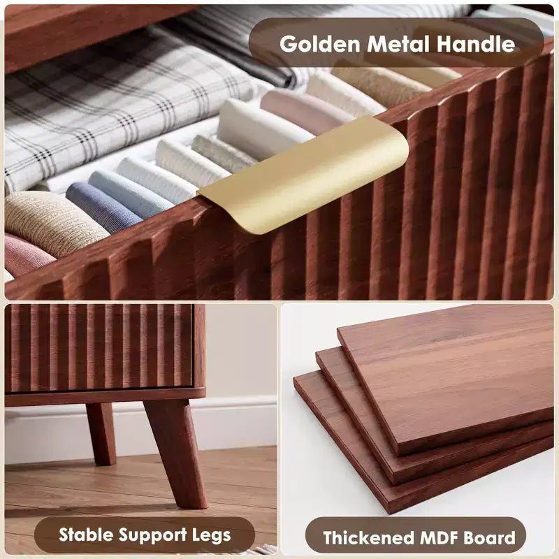GustoWave Commode Haute de 120 cm, Commode Cannele pour Chambre avec 5 Tiroirs Profonds, Design Profilé Courbé, Commode Moderne en Bois