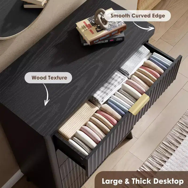 GustoWave Commode Haute de 120 cm, Commode Cannele pour Chambre avec 5 Tiroirs Profonds, Design Profilé Courbé, Commode Moderne en Bois