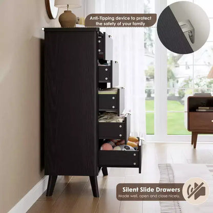 GustoWave Commode Haute de 120 cm, Commode Cannele pour Chambre avec 5 Tiroirs Profonds, Design Profilé Courbé, Commode Moderne en Bois