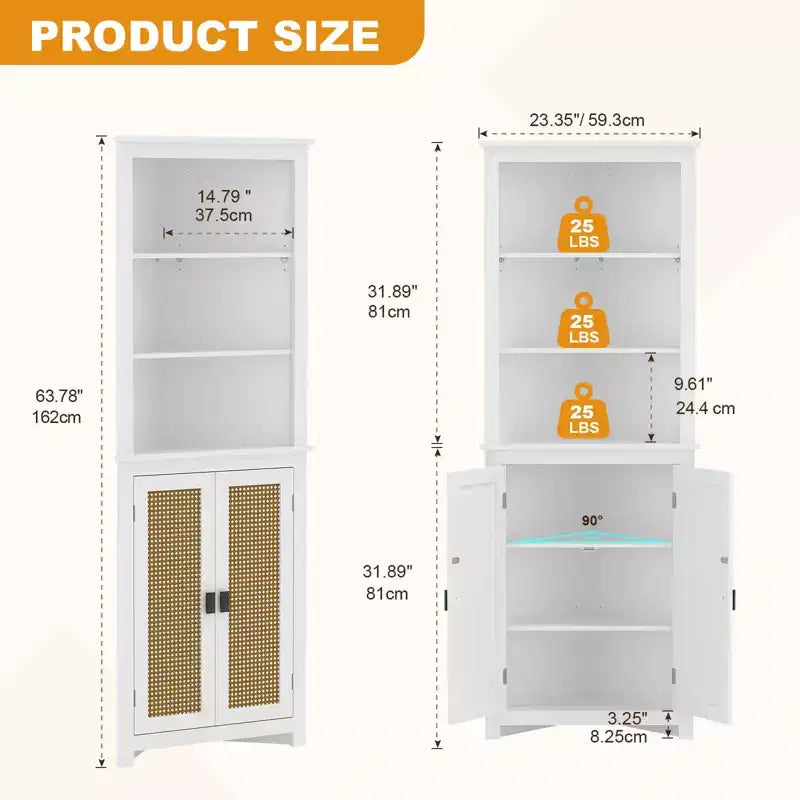 Meuble d'angle de ferme de 162 cm de haut avec 2 portes coulissantes, étagères réglables polyvalentes pour salle à manger, cuisine, armoire de rangement de ferme, blanc