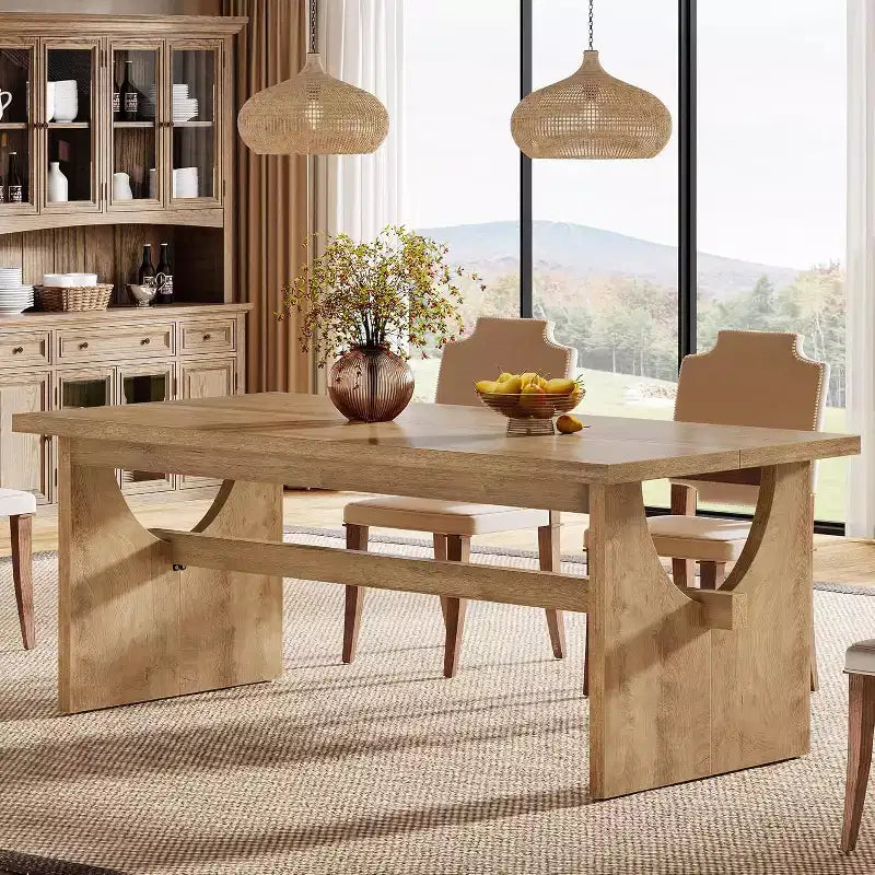 Table de salle à manger Lantine Farmhouse pour 4 à 6 personnes, grande table de salle à manger rectangulaire de 160 cm pour cuisine et salon, marron rustique