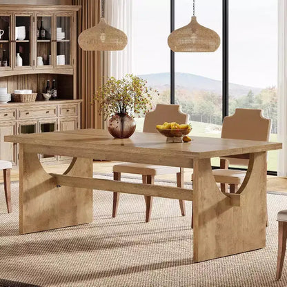 Table de salle à manger Lantine Farmhouse pour 4 à 6 personnes, grande table de salle à manger rectangulaire de 160 cm pour cuisine et salon, marron rustique