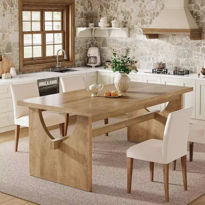 Table de salle à manger Lantine Farmhouse pour 4 à 6 personnes, grande table de salle à manger rectangulaire de 160 cm pour cuisine et salon, marron rustique
