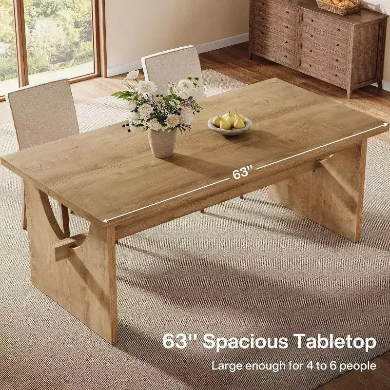 Table de salle à manger Lantine Farmhouse pour 4 à 6 personnes, grande table de salle à manger rectangulaire de 160 cm pour cuisine et salon, marron rustique