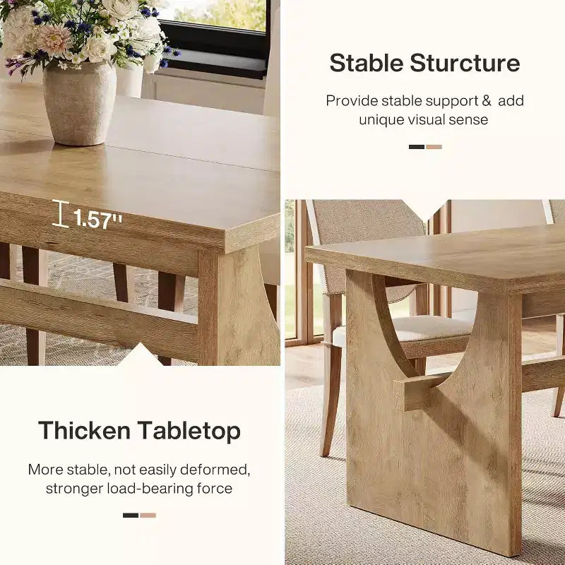 Table de salle à manger Lantine Farmhouse pour 4 à 6 personnes, grande table de salle à manger rectangulaire de 160 cm pour cuisine et salon, marron rustique