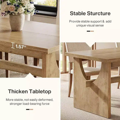 Table de salle à manger Lantine Farmhouse pour 4 à 6 personnes, grande table de salle à manger rectangulaire de 160 cm pour cuisine et salon, marron rustique